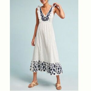 Anthropologie Allison New York Embroidered Ruffle Dress